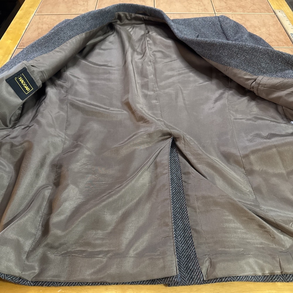 VTG Haggar Mens Gray Donegal Herringbone Tweed Wool Sport Coat Blazer Jacket 42L - Picture 5 of 12